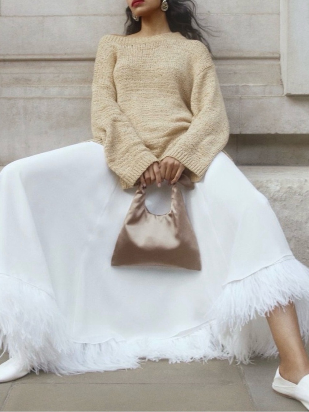 Merit X TOVE Satin Knotted Handle Bag Blush Taupe EUC